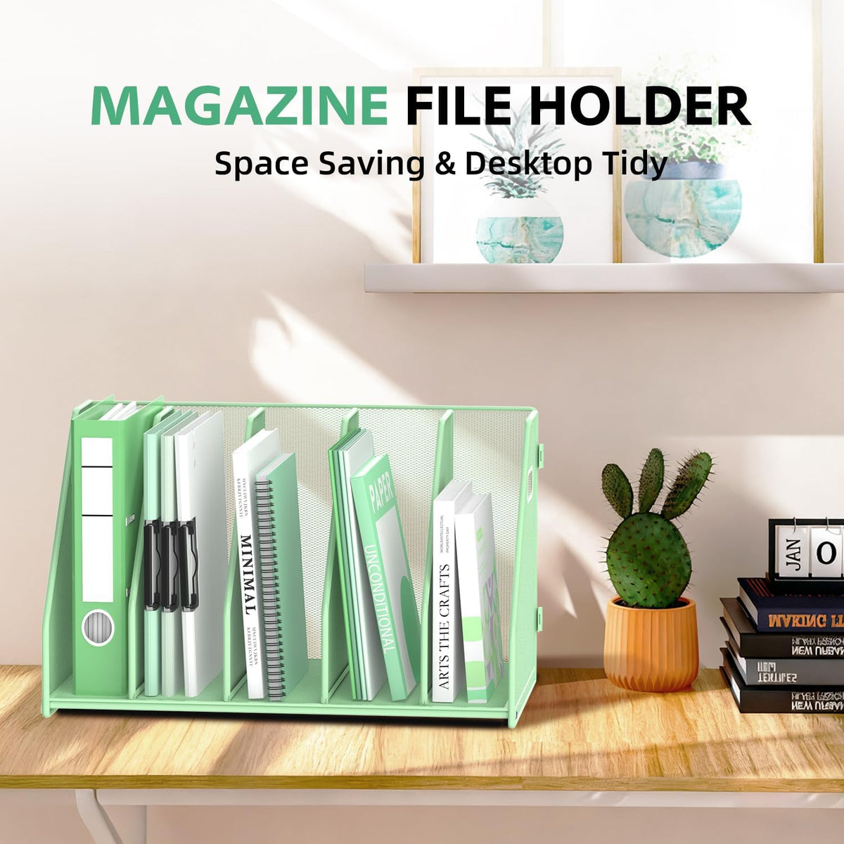 Binder Organizer, Magazine File Holder with 5 Vertical Rack, Black