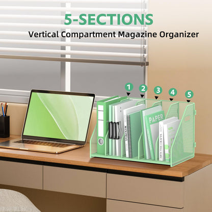 Binder Organizer, Magazine File Holder with 5 Vertical Rack, Black