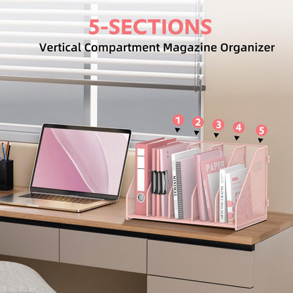 Binder Organizer, Magazine File Holder with 5 Vertical Rack, Black