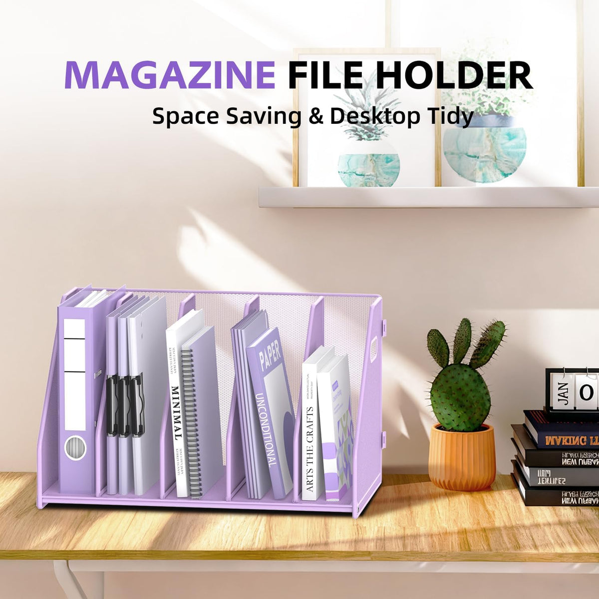 Binder Organizer, Magazine File Holder with 5 Vertical Rack, Black