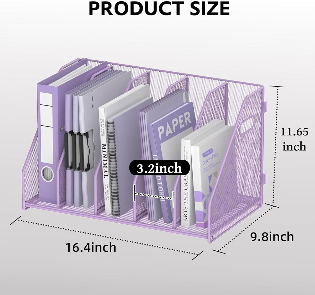 Binder Organizer, Magazine File Holder with 5 Vertical Rack, Black