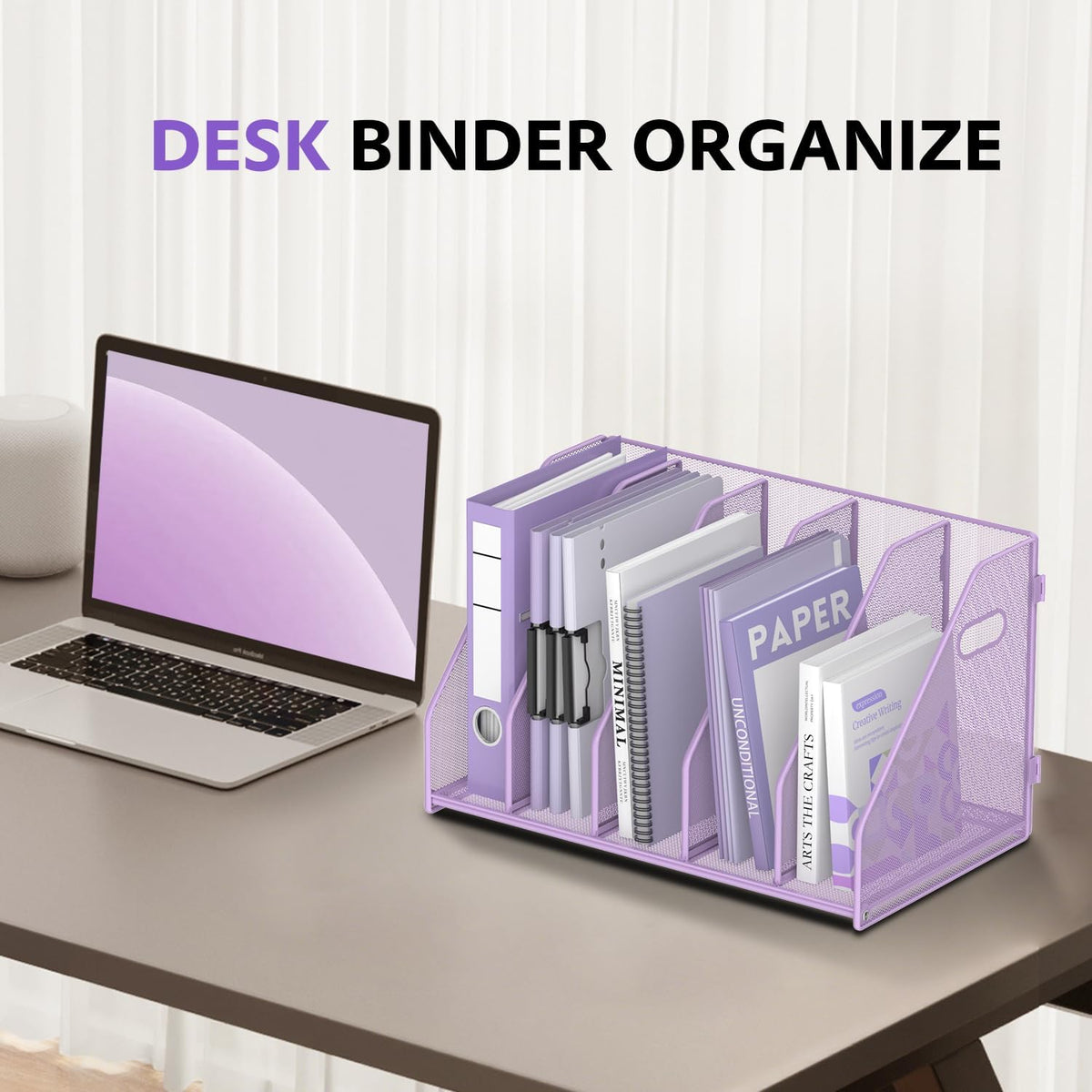 Binder Organizer, Magazine File Holder with 5 Vertical Rack, Black