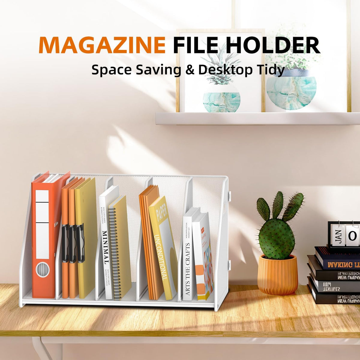 Binder Organizer, Magazine File Holder with 5 Vertical Rack, Black