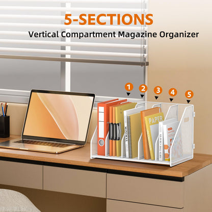 Binder Organizer, Magazine File Holder with 5 Vertical Rack, Black