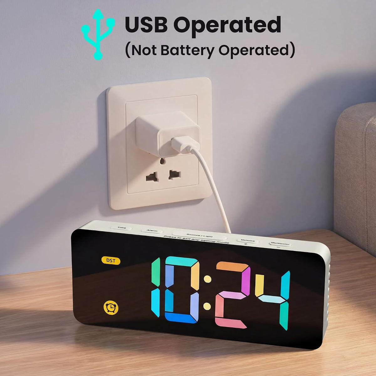 Alarm Clock for Kids -Digital Clock with 7 Color, 4 Dimmable Backlight & 3 Adjustable Volumes, 12/24 Hour, Snooze, Small Clocks for Classroom Bedroom