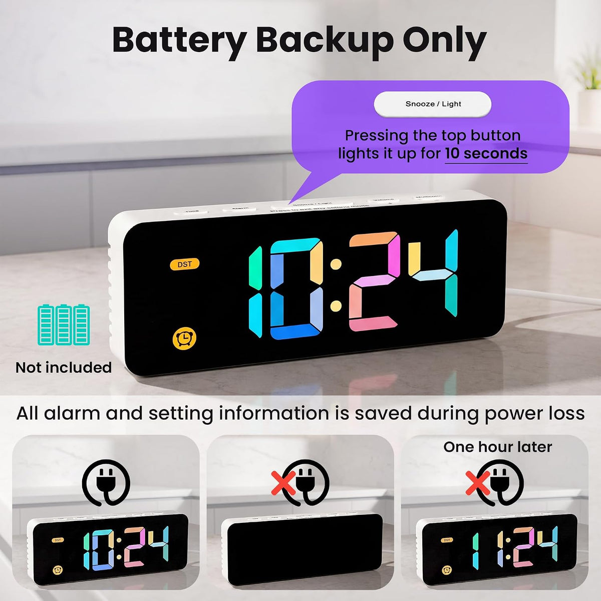 Alarm Clock for Kids -Digital Clock with 7 Color, 4 Dimmable Backlight & 3 Adjustable Volumes, 12/24 Hour, Snooze, Small Clocks for Classroom Bedroom