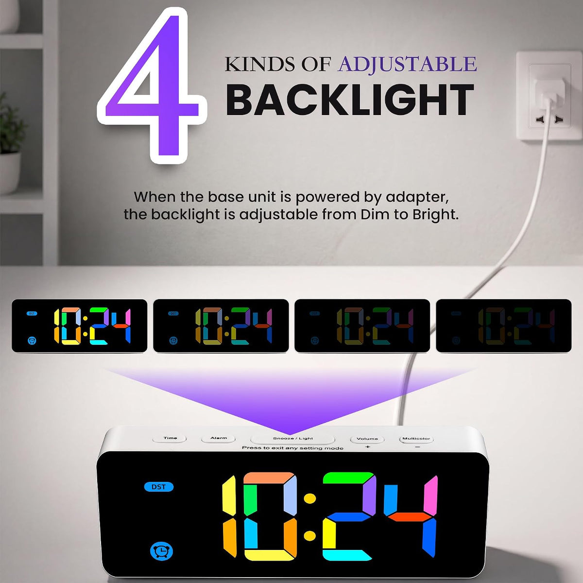 Alarm Clock for Kids -Digital Clock with 7 Color, 4 Dimmable Backlight & 3 Adjustable Volumes, 12/24 Hour, Snooze, Small Clocks for Classroom Bedroom