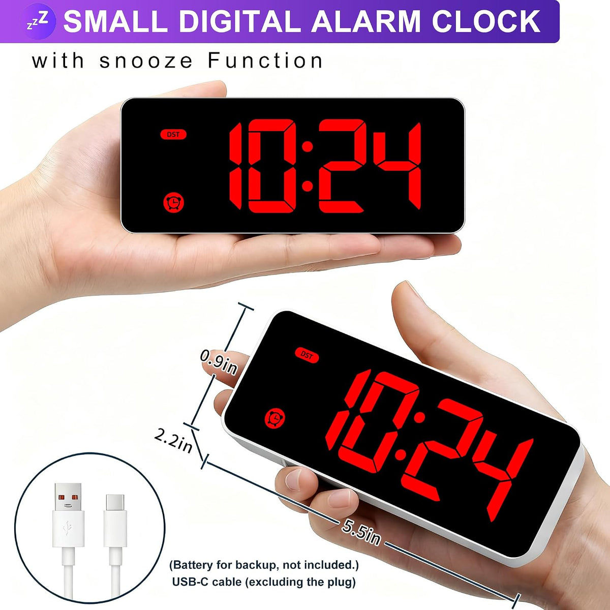Alarm Clock for Kids -Digital Clock with 7 Color, 4 Dimmable Backlight & 3 Adjustable Volumes, 12/24 Hour, Snooze, Small Clocks for Classroom Bedroom