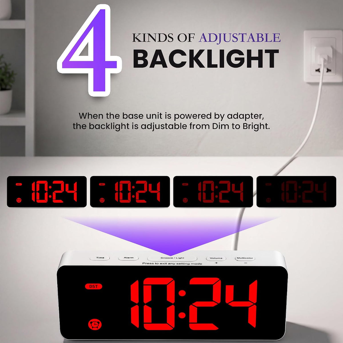 Alarm Clock for Kids -Digital Clock with 7 Color, 4 Dimmable Backlight & 3 Adjustable Volumes, 12/24 Hour, Snooze, Small Clocks for Classroom Bedroom