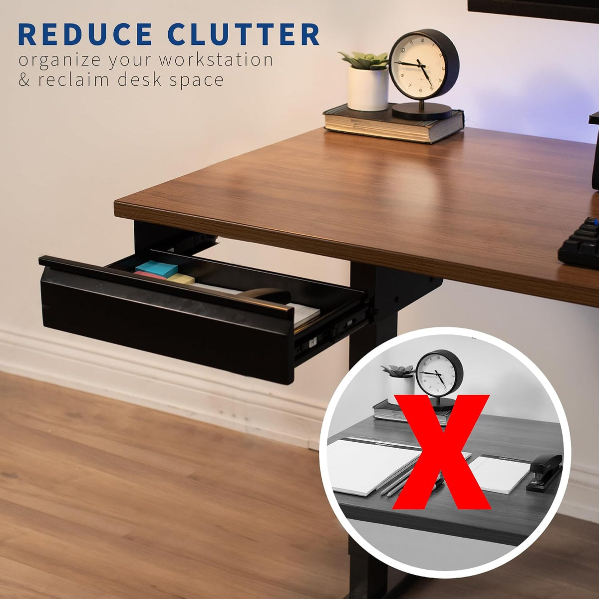 Black 16 x 9 inch Under Desk Slide Out Drawer, DESK-AC03A-B