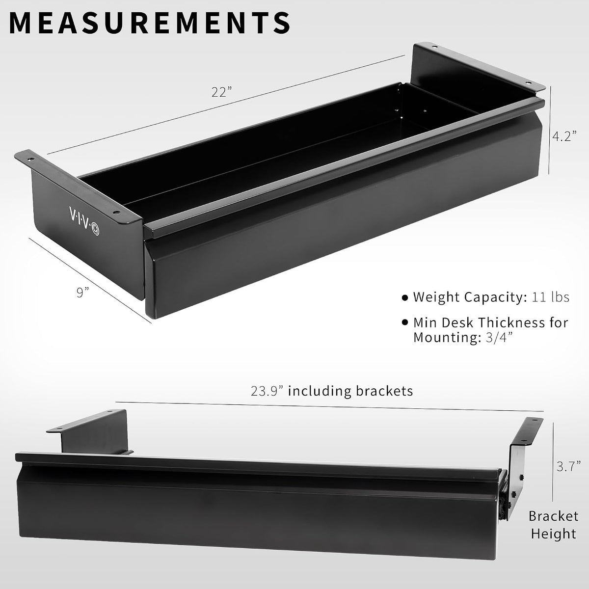 Black 16 x 9 inch Under Desk Slide Out Drawer, DESK-AC03A-B