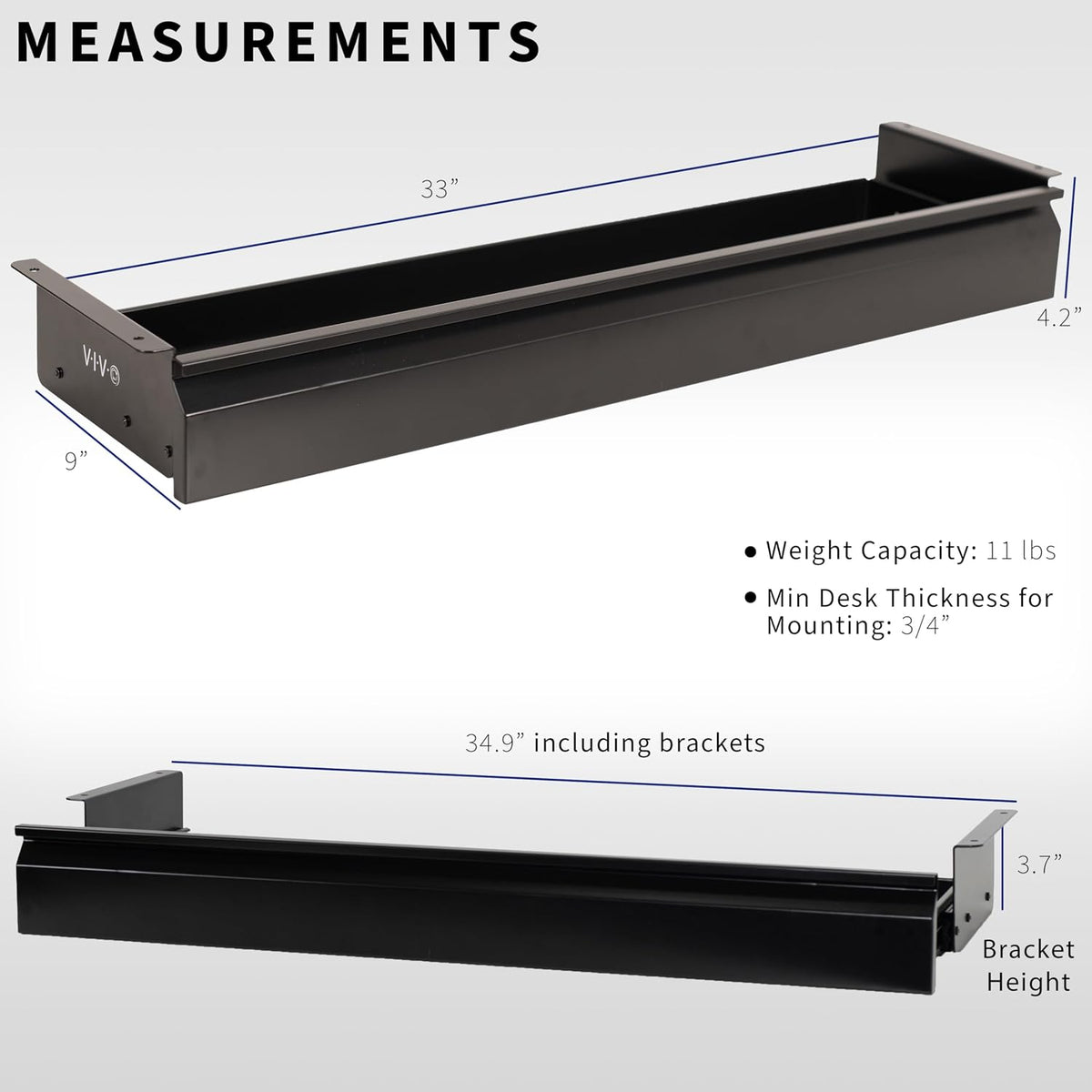 Black 16 x 9 inch Under Desk Slide Out Drawer, DESK-AC03A-B