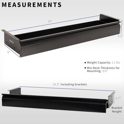 Black 16 x 9 inch Under Desk Slide Out Drawer, DESK-AC03A-B
