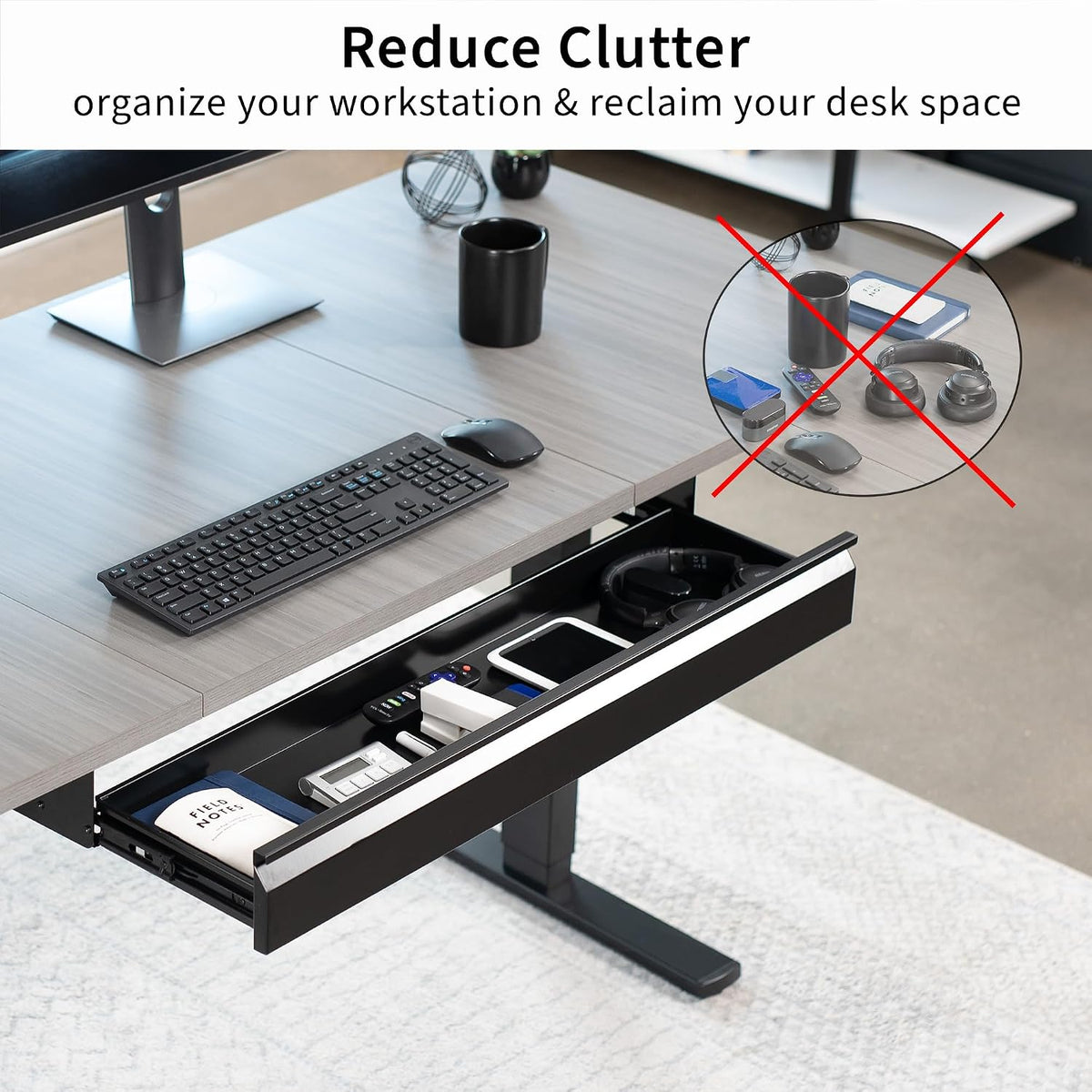 Black 16 x 9 inch Under Desk Slide Out Drawer, DESK-AC03A-B