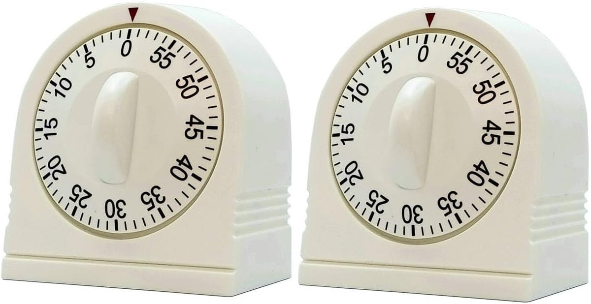 60 Minute Wind Up Timer, Visual Mechanical Timer with Loud Alarm, Manual Countdown Timers for Classroom, Home, Study and Cooking (White)
