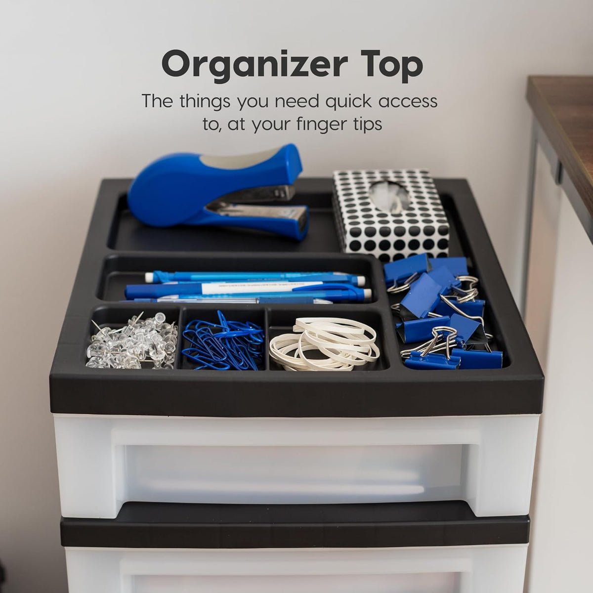 4-Drawer Rolling Storage Cart with Organizer Top, Black/Pearl