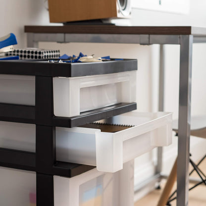 4-Drawer Rolling Storage Cart with Organizer Top, Black/Pearl