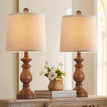 Traditional Table Lamp Set of 2, Rustic Farmhouse Table Lamps for Living Room Bedroom, 22" Bedside Desk Lamps Vintage Nightstand Lamps with Linen Shades, Wood Grain