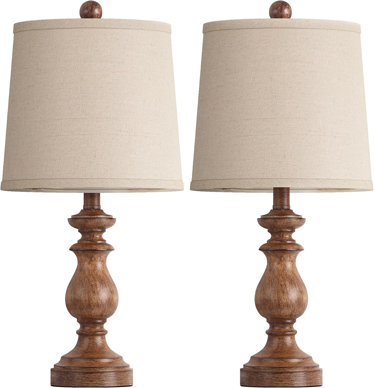 Traditional Table Lamp Set of 2, Rustic Farmhouse Table Lamps for Living Room Bedroom, 22" Bedside Desk Lamps Vintage Nightstand Lamps with Linen Shades, Wood Grain