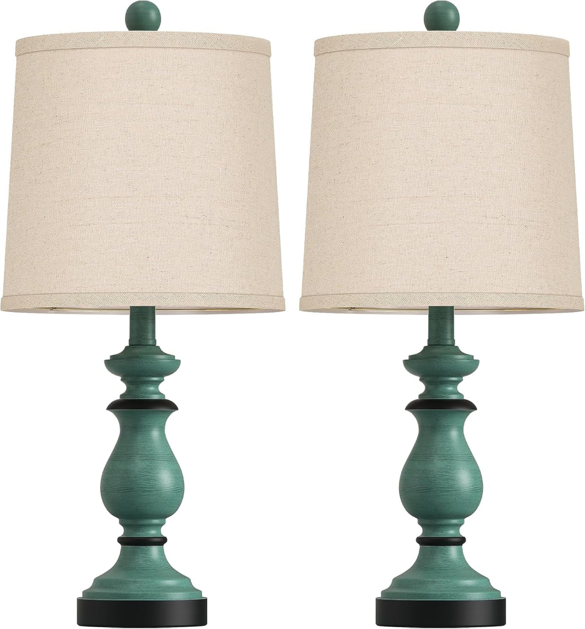 Traditional Table Lamp Set of 2, Rustic Farmhouse Table Lamps for Living Room Bedroom, 22" Bedside Desk Lamps Vintage Nightstand Lamps with Linen Shades, Wood Grain