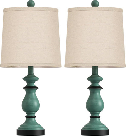 Traditional Table Lamp Set of 2, Rustic Farmhouse Table Lamps for Living Room Bedroom, 22" Bedside Desk Lamps Vintage Nightstand Lamps with Linen Shades, Wood Grain