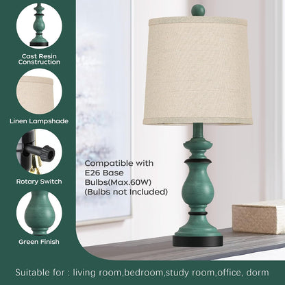 Traditional Table Lamp Set of 2, Rustic Farmhouse Table Lamps for Living Room Bedroom, 22" Bedside Desk Lamps Vintage Nightstand Lamps with Linen Shades, Wood Grain