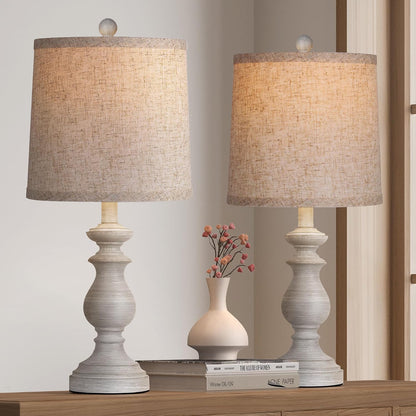 Traditional Table Lamp Set of 2, Rustic Farmhouse Table Lamps for Living Room Bedroom, 22" Bedside Desk Lamps Vintage Nightstand Lamps with Linen Shades, Wood Grain