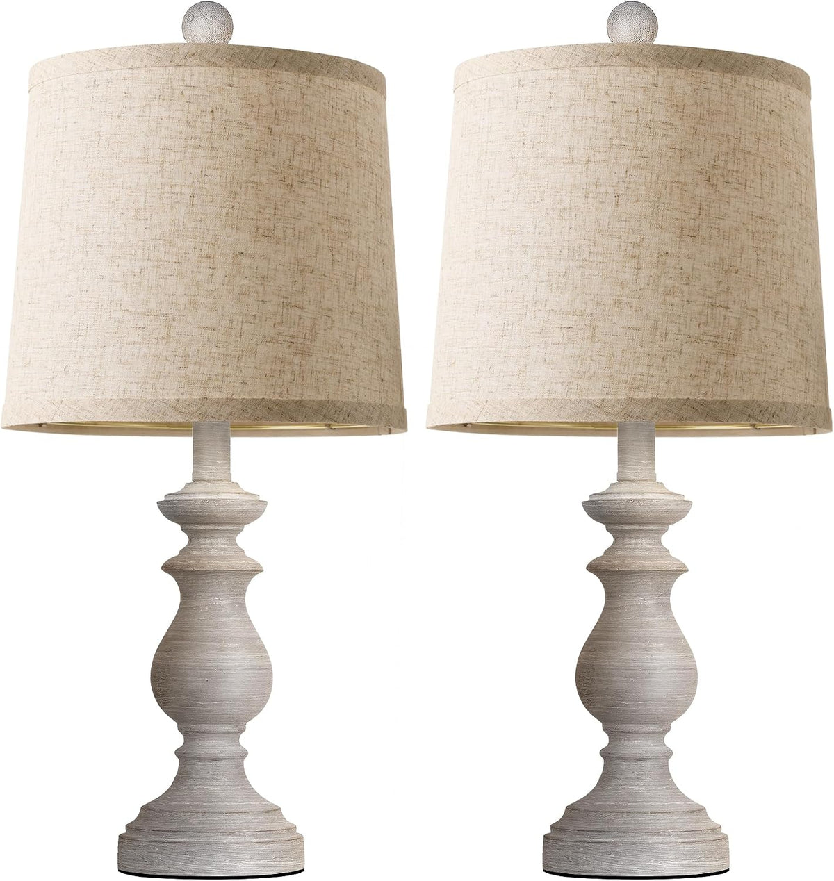 Traditional Table Lamp Set of 2, Rustic Farmhouse Table Lamps for Living Room Bedroom, 22" Bedside Desk Lamps Vintage Nightstand Lamps with Linen Shades, Wood Grain