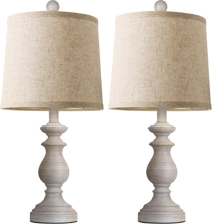 Traditional Table Lamp Set of 2, Rustic Farmhouse Table Lamps for Living Room Bedroom, 22" Bedside Desk Lamps Vintage Nightstand Lamps with Linen Shades, Wood Grain