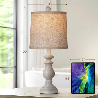Traditional Table Lamp Set of 2, Rustic Farmhouse Table Lamps for Living Room Bedroom, 22" Bedside Desk Lamps Vintage Nightstand Lamps with Linen Shades, Wood Grain