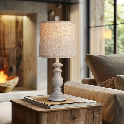 Traditional Table Lamp Set of 2, Rustic Farmhouse Table Lamps for Living Room Bedroom, 22" Bedside Desk Lamps Vintage Nightstand Lamps with Linen Shades, Wood Grain