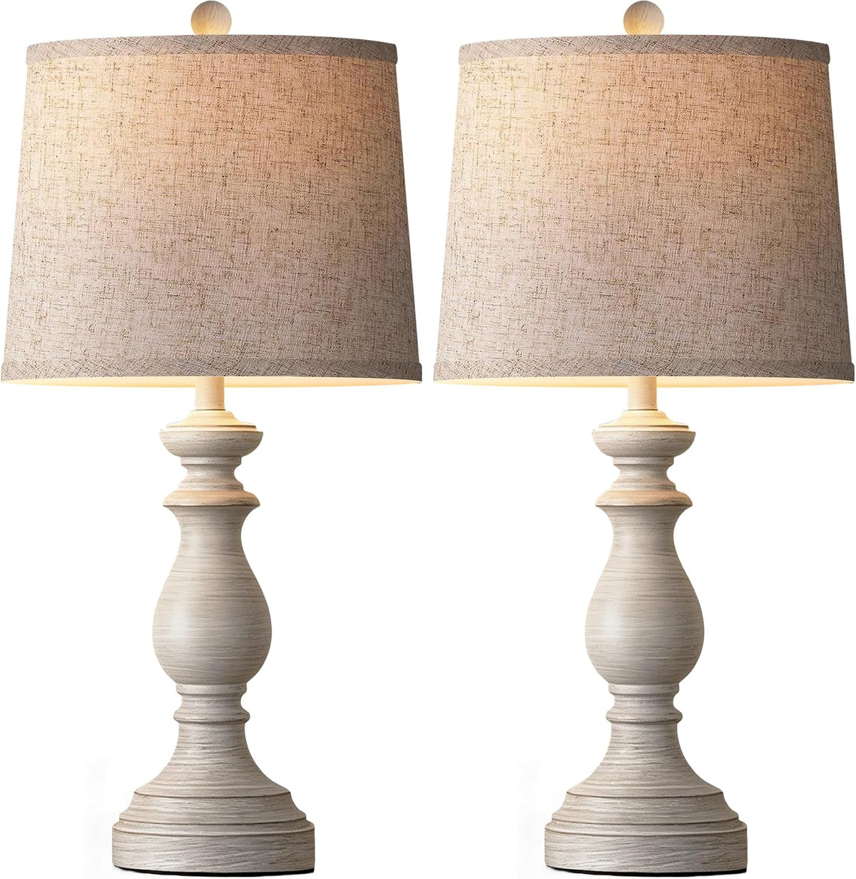 Traditional Table Lamp Set of 2, Rustic Farmhouse Table Lamps for Living Room Bedroom, 22" Bedside Desk Lamps Vintage Nightstand Lamps with Linen Shades, Wood Grain