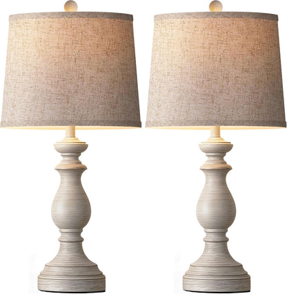 Traditional Table Lamp Set of 2, Rustic Farmhouse Table Lamps for Living Room Bedroom, 22" Bedside Desk Lamps Vintage Nightstand Lamps with Linen Shades, Wood Grain