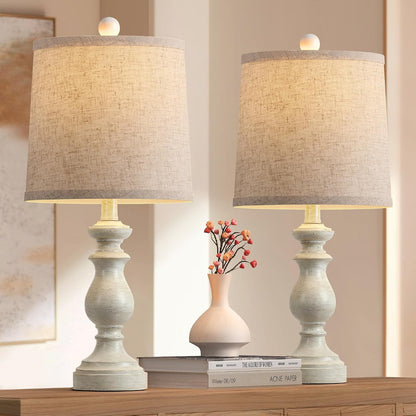 Traditional Table Lamp Set of 2, Rustic Farmhouse Table Lamps for Living Room Bedroom, 22" Bedside Desk Lamps Vintage Nightstand Lamps with Linen Shades, Wood Grain