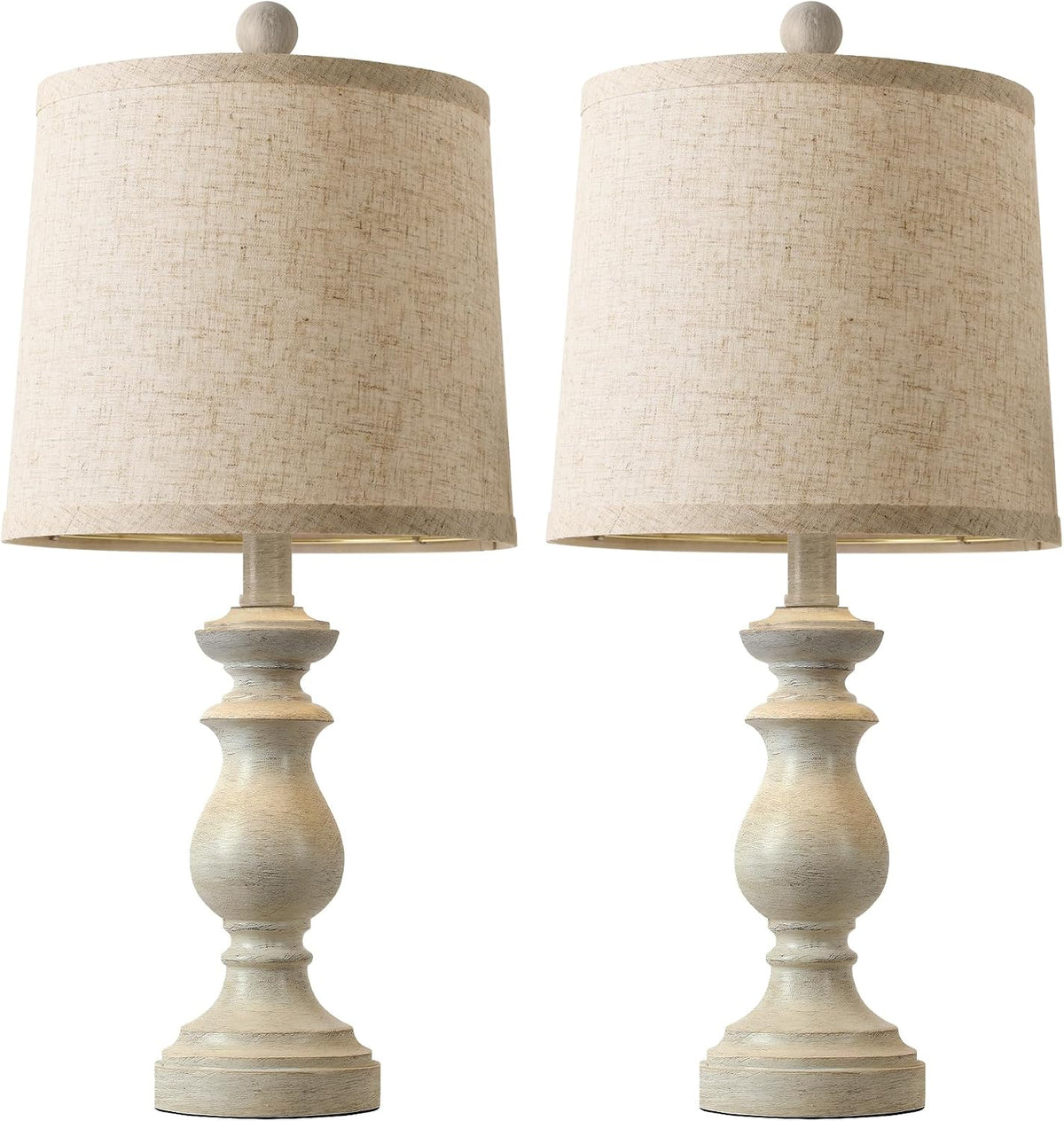 Traditional Table Lamp Set of 2, Rustic Farmhouse Table Lamps for Living Room Bedroom, 22" Bedside Desk Lamps Vintage Nightstand Lamps with Linen Shades, Wood Grain