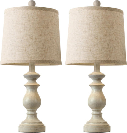 Traditional Table Lamp Set of 2, Rustic Farmhouse Table Lamps for Living Room Bedroom, 22" Bedside Desk Lamps Vintage Nightstand Lamps with Linen Shades, Wood Grain