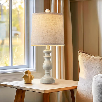 Traditional Table Lamp Set of 2, Rustic Farmhouse Table Lamps for Living Room Bedroom, 22" Bedside Desk Lamps Vintage Nightstand Lamps with Linen Shades, Wood Grain