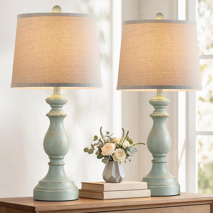Traditional Table Lamp Set of 2, Rustic Farmhouse Table Lamps for Living Room Bedroom, 22" Bedside Desk Lamps Vintage Nightstand Lamps with Linen Shades, Wood Grain