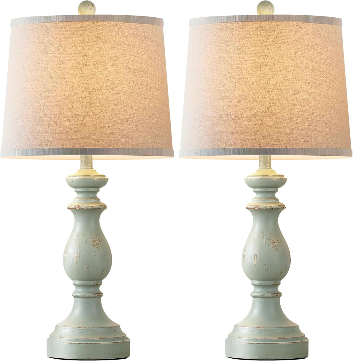 Traditional Table Lamp Set of 2, Rustic Farmhouse Table Lamps for Living Room Bedroom, 22" Bedside Desk Lamps Vintage Nightstand Lamps with Linen Shades, Wood Grain