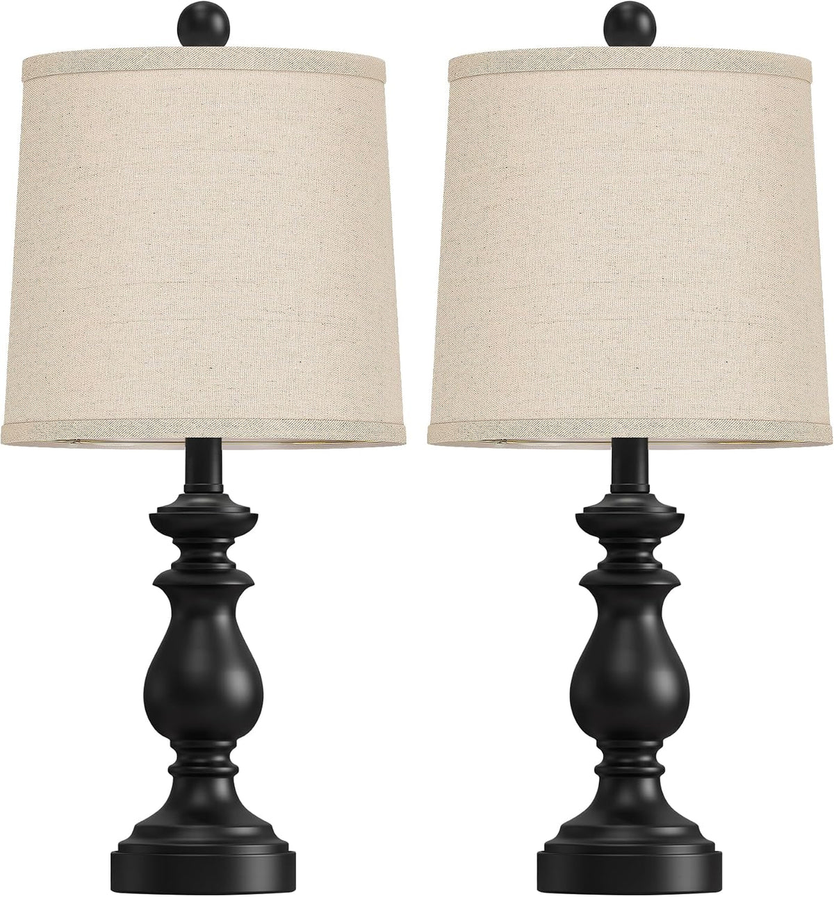 Traditional Table Lamp Set of 2, Rustic Farmhouse Table Lamps for Living Room Bedroom, 22" Bedside Desk Lamps Vintage Nightstand Lamps with Linen Shades, Wood Grain
