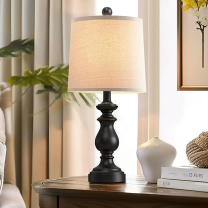 Traditional Table Lamp Set of 2, Rustic Farmhouse Table Lamps for Living Room Bedroom, 22" Bedside Desk Lamps Vintage Nightstand Lamps with Linen Shades, Wood Grain