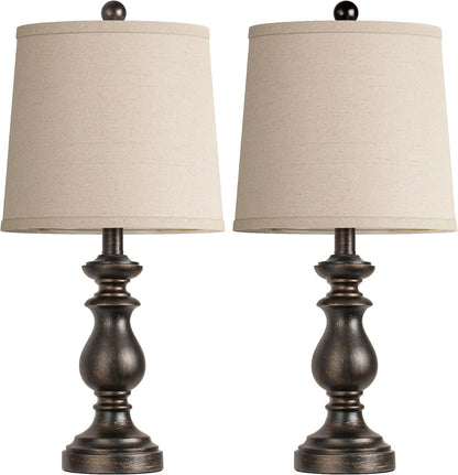 Traditional Table Lamp Set of 2, Rustic Farmhouse Table Lamps for Living Room Bedroom, 22" Bedside Desk Lamps Vintage Nightstand Lamps with Linen Shades, Wood Grain