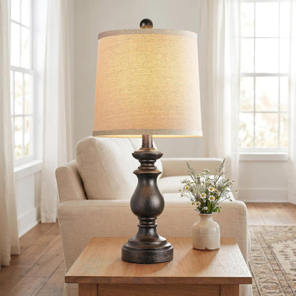 Traditional Table Lamp Set of 2, Rustic Farmhouse Table Lamps for Living Room Bedroom, 22" Bedside Desk Lamps Vintage Nightstand Lamps with Linen Shades, Wood Grain