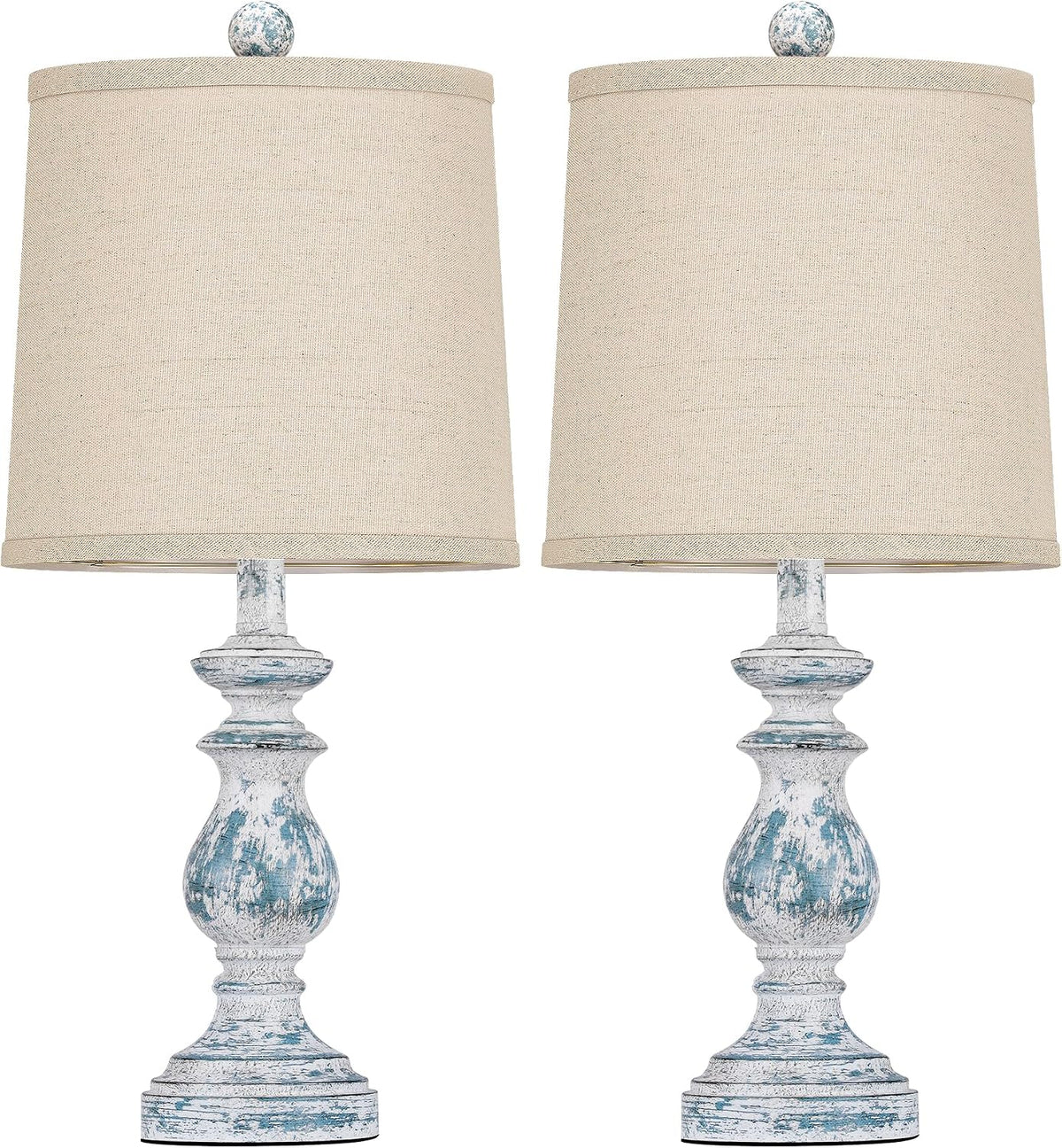 Traditional Table Lamp Set of 2, Rustic Farmhouse Table Lamps for Living Room Bedroom, 22" Bedside Desk Lamps Vintage Nightstand Lamps with Linen Shades, Wood Grain