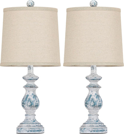 Traditional Table Lamp Set of 2, Rustic Farmhouse Table Lamps for Living Room Bedroom, 22" Bedside Desk Lamps Vintage Nightstand Lamps with Linen Shades, Wood Grain