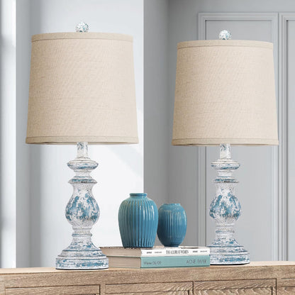 Traditional Table Lamp Set of 2, Rustic Farmhouse Table Lamps for Living Room Bedroom, 22" Bedside Desk Lamps Vintage Nightstand Lamps with Linen Shades, Wood Grain