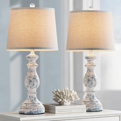Traditional Table Lamp Set of 2, Rustic Farmhouse Table Lamps for Living Room Bedroom, 22" Bedside Desk Lamps Vintage Nightstand Lamps with Linen Shades, Wood Grain