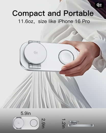 3-in-1 Charging Station for Apple Device, Qi2 25W Certified Magnetic Wireless Fast Charger Stand Compatible with MagSafe for iPhone 18/17/16/15/14/13/12/Air/Duo Series, Apple Watch & AirPods