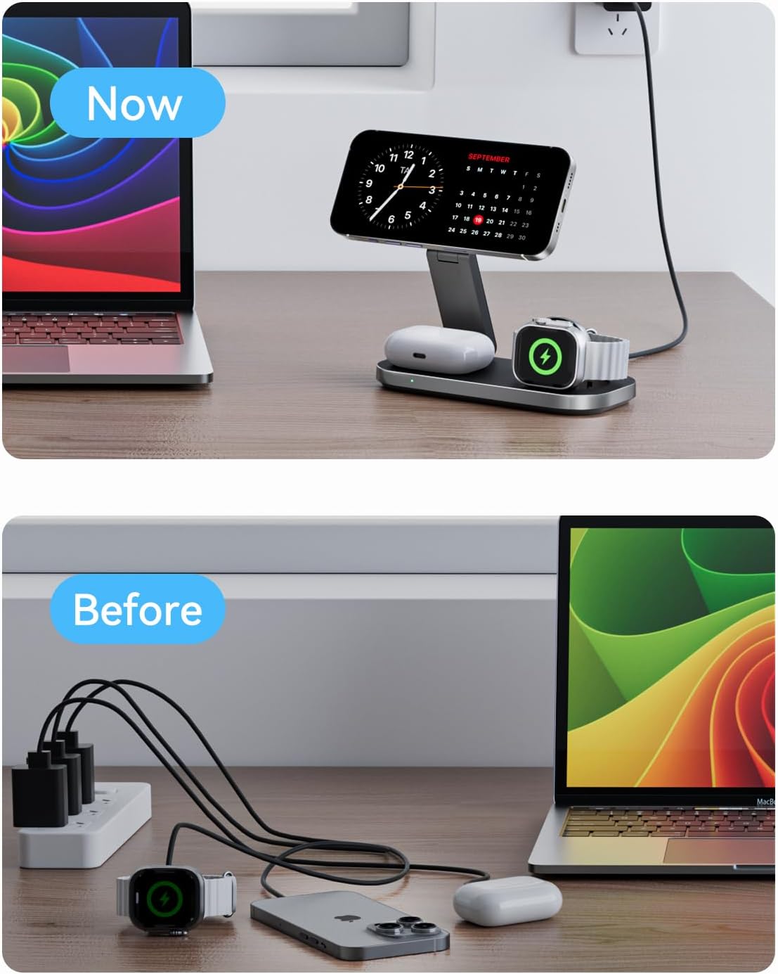 3-in-1 Charging Station for Apple Device, Qi2 25W Certified Magnetic Wireless Fast Charger Stand Compatible with MagSafe for iPhone 18/17/16/15/14/13/12/Air/Duo Series, Apple Watch & AirPods