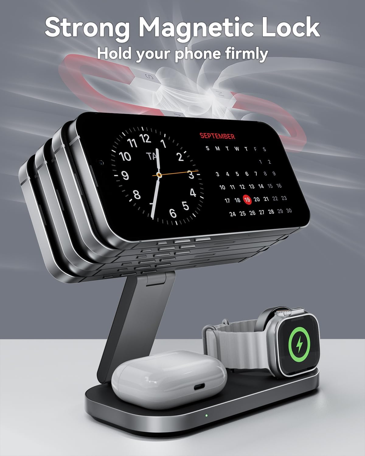 3-in-1 Charging Station for Apple Device, Qi2 25W Certified Magnetic Wireless Fast Charger Stand Compatible with MagSafe for iPhone 18/17/16/15/14/13/12/Air/Duo Series, Apple Watch & AirPods